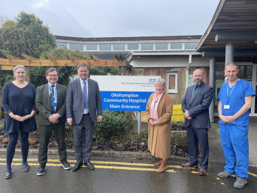 From left to right Dr Emma Sircar, Okehampton Medical Centre; James Page, NHS Property Services; Mel Stride, MP for Central Devon and Secretary of State for Work and Pensions; Christine Marsh, Okehampton Town Council, Richard Colman, Okehampton Town Council; Alex Degan, NHS Devon.