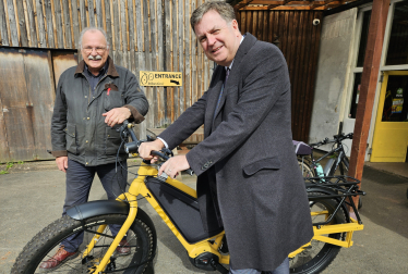 Mel Stride, MP for Central Devon, with BikeShed owner, Mike Sanders